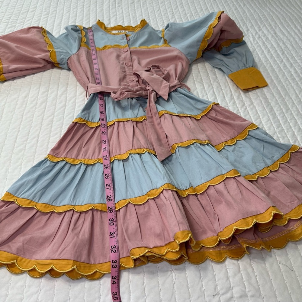 TCEC  Pastel Long Sleeves Ruffle Colorful Mini Dress with Yellow Accents - Picture 4 of 16